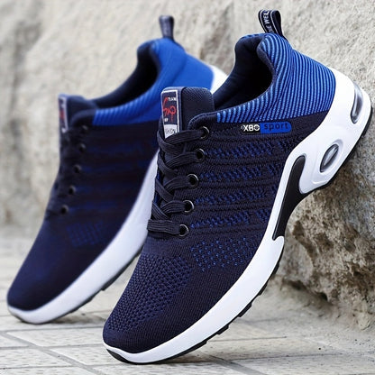 Men's Air Cushion Athletic Sneakers – Breathable Lace-Up Casual Sports Shoes with Slip-Resistant Sole, Black & White or Black Blue, Sizes US 6.5–11.5, Sporty Urban Style