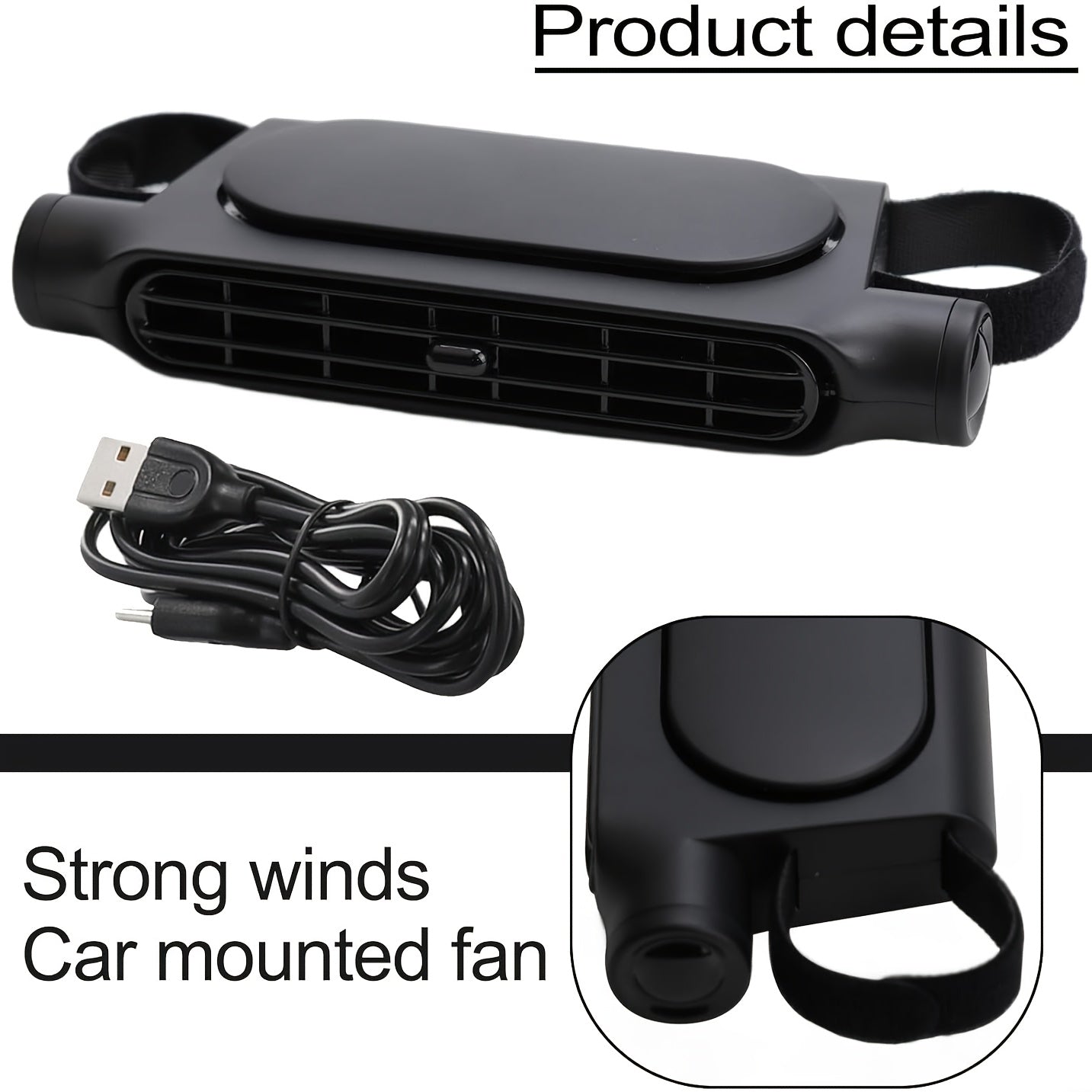 Bladeless USB Car Fan 3-Speed Quiet Cooling – Plug-and-Play Seat Fan with USB Cable, Stay Cool in Traffic, Universal Fit All Car Models, White & Black
