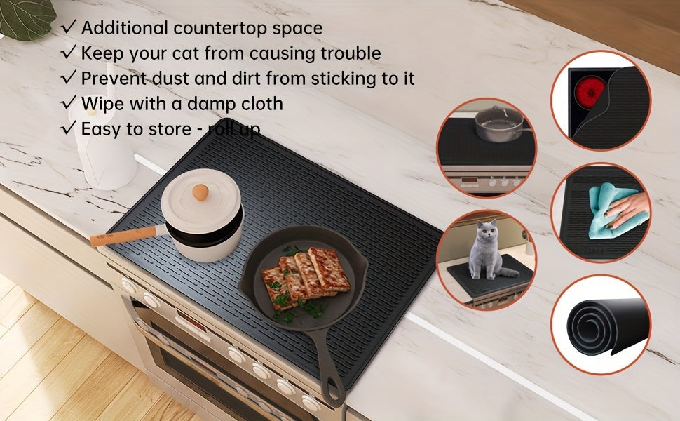 Silicone Electric Stove Top Cover Mat 28"x20" – Heat-Resistant Up to 450°F, Non-Slip Washable Ceramic Glass Cooktop Protector, Extra Large Flat RV Range Cover & Multipurpose Kitchen Mat, Black