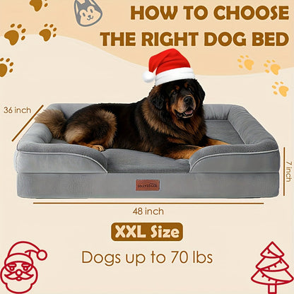 Extra Large Dog Sofa Bed 100% Supportive Foam 4-Sided Bolster Removable Washable Cover Non-Skid Bottom Joint Support Soft Warm Pet Couch Bed Grey M L XL XXL All Breeds