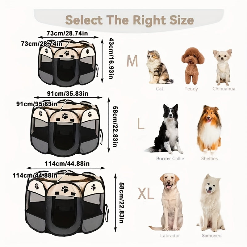 Foldable Octagonal Pet Playpen Tent for Dogs and Cats - Oxford Fabric No Assembly Required, Indoor Outdoor Pet Enclosure Kennel Maternity Room, Available in M L XL, Blue & Beige