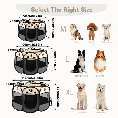 Foldable Octagonal Pet Playpen Tent for Dogs and Cats - Oxford Fabric No Assembly Required, Indoor Outdoor Pet Enclosure Kennel Maternity Room, Available in M L XL, Blue & Beige