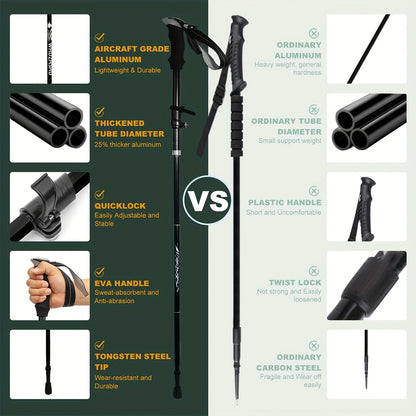 Folding Trekking Poles 2 Pack Ultra-Light 7075 Aluminum Alloy Collapsible Hiking Walking Sticks with Anti-Slip Ergonomic Grip Wrist Straps Adjustable Height for Men Women Backpacking Trail