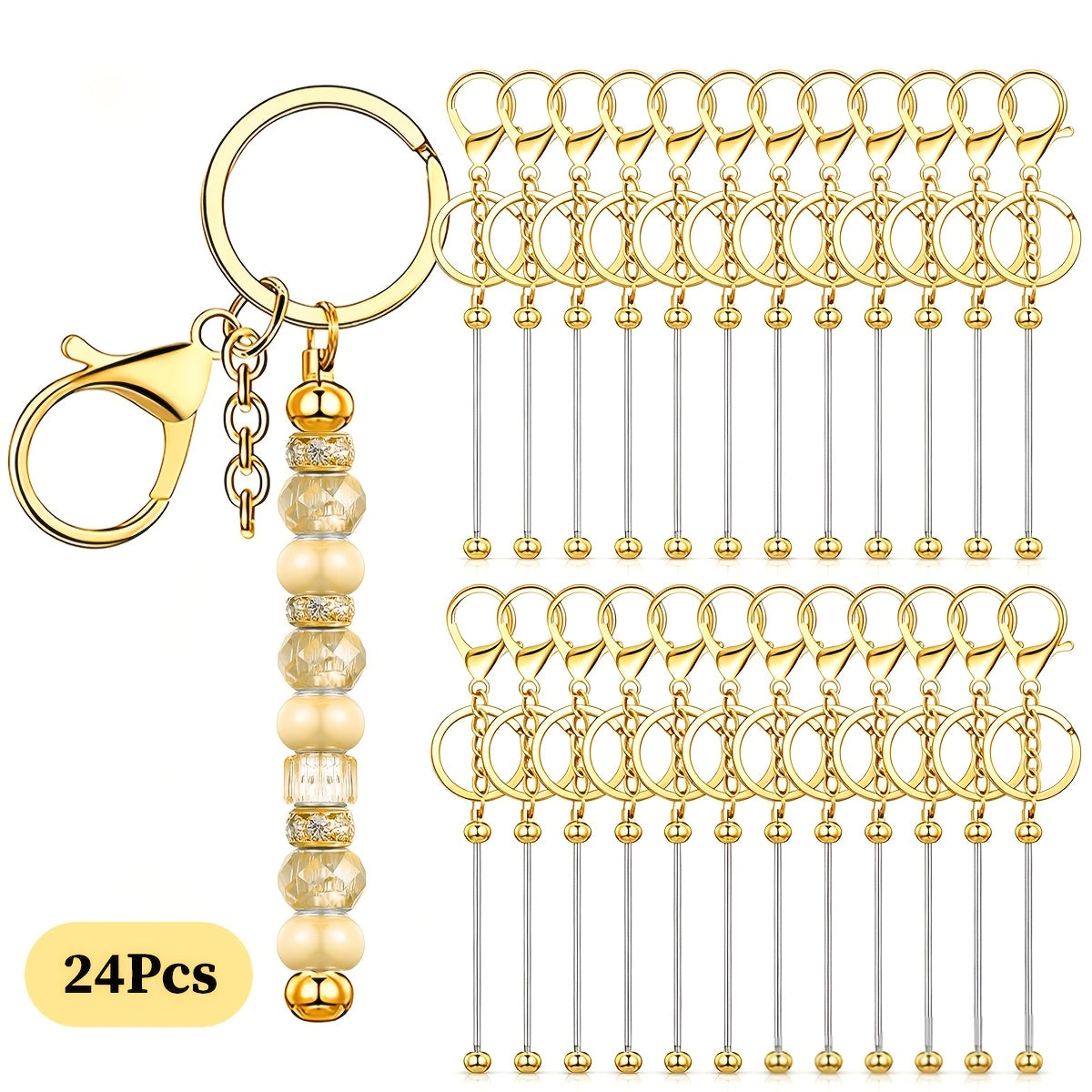Stainless Steel Beadable Keychain Blanks DIY Kit – 12 & 24pcs Metal Keyring Pendants with Charms for Crafting, Christmas & Halloween Gifts, Gold, Silver & Rose Gold