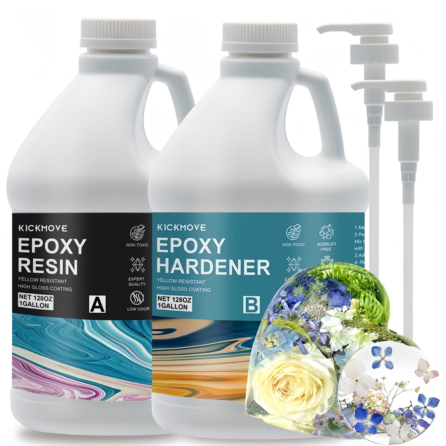Clear Epoxy Resin Kit 2 Part High Gloss Casting Coating Countertop Table Top Resin Art DIY Jewelry Handcraft with Pumps 16oz to 2 Gallon