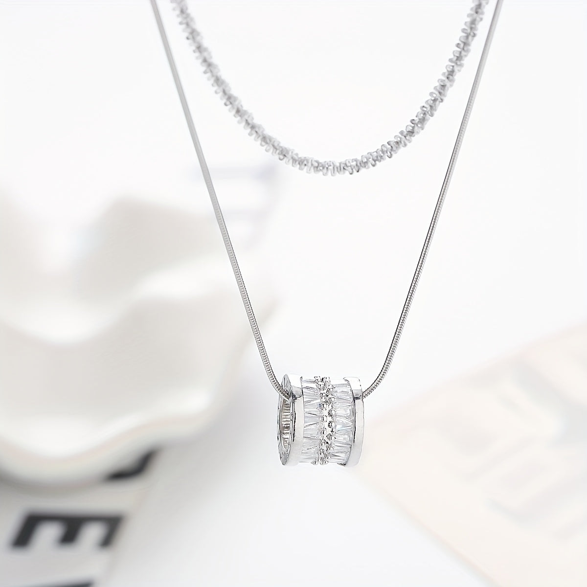 S925 Sterling Silver Double Layer Clavicle Chain Necklace for Women Elegant Cubic Zirconia Sweater Chain Minimalist Fashion Jewelry Daily Wear and Gift All Seasons
