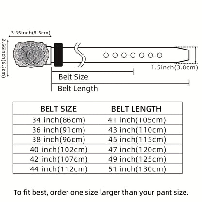Western Cowboy Belt for Men & Women Embossed Floral Faux Leather – Longhorn Bull Pattern Big Buckle Zinc Alloy, Sizes 34-44, Stylish Durable Country Western Dress Belt Gift for Christmas Father's Day