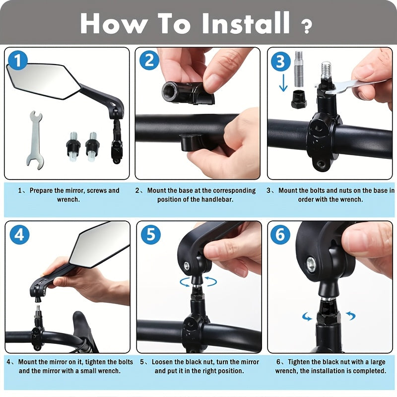 Large HD Foldable Bike Mirrors 2-Pack for Ebike, Bicycle, Motorcycle & Scooter – 360° Adjustable Handlebar Rearview Mirror, Scratch-Resistant Glass, High-Speed Stable, Durable ABS, Easy Install
