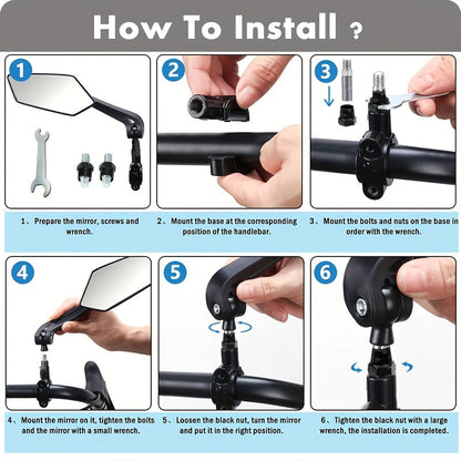 Large HD Foldable Bike Mirrors 2-Pack for Ebike, Bicycle, Motorcycle & Scooter – 360° Adjustable Handlebar Rearview Mirror, Scratch-Resistant Glass, High-Speed Stable, Durable ABS, Easy Install