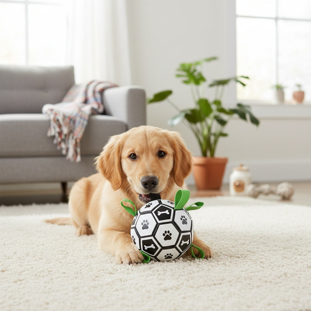 Soccer Ball Dog Toy with Straps – Durable Tug of War & Water Play Toy for Small & Medium Dogs, Includes Charging Cylinder, Perfect Christmas & Birthday Gift for Puppies