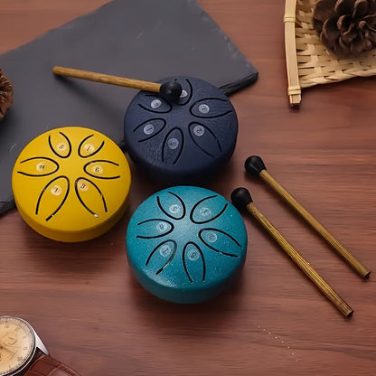 Mini Steel Tongue Drum 3 Inch 6-Tone – Beginner Handheld Carbon Steel Percussion Instrument, Includes Drumsticks, Sheet Music & Learning Guide, Perfect for Meditation, Gifts, Weddings & Holidays – Multiple Colors