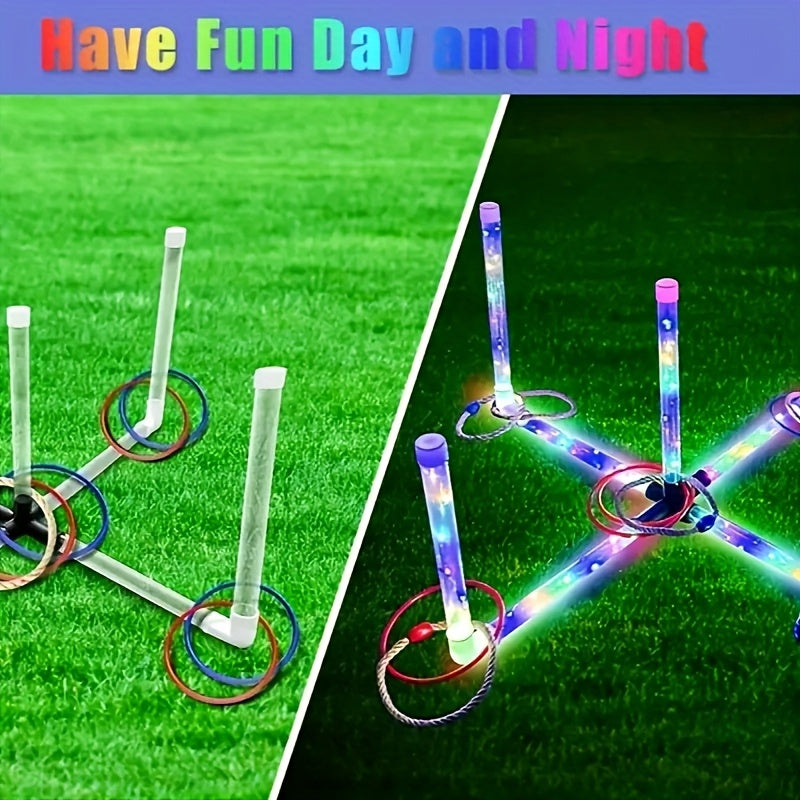 LED Ring Toss Outdoor Game Set with Glow LED-Lit Rings - Nighttime Lawn Game for Family, Adults & Kids - Backyard, Park & Party Throwing Competition Gift for Birthday, Christmas & Holidays