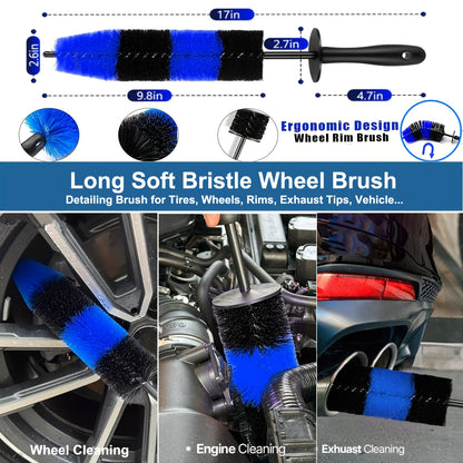26PCS Car Detailing Brush Set Complete Car Cleaning Kit with Drill Brushes Wash Mitt Tire Brush Window Squeegee Cleaning Gel Spray Bottle for Interior Exterior Wheels Windshield Professional Auto Care