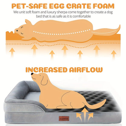 Extra Large Dog Sofa Bed 100% Supportive Foam 4-Sided Bolster Removable Washable Cover Non-Skid Bottom Joint Support Soft Warm Pet Couch Bed Grey M L XL XXL All Breeds