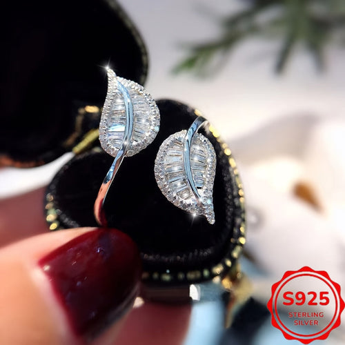 925 Sterling Silver Leaf Ring Set for Women – Elegant Boho CZ Cubic Zirconia Stackable Rings, Hypoallergenic, Daily & Holiday Wear, Perfect Gift