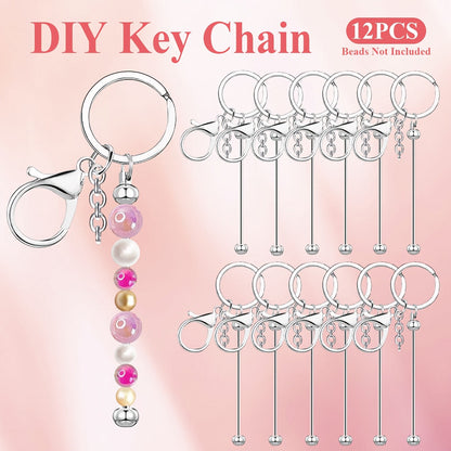 Stainless Steel Beadable Keychain Blanks DIY Kit – 12 & 24pcs Metal Keyring Pendants with Charms for Crafting, Christmas & Halloween Gifts, Gold, Silver & Rose Gold