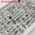 24pcs Retro Punk Ring Set for Women Men – Dark Style Spider Skull Cross Vintage Gothic Rings, Adjustable Stackable Jewelry for Daily Wear, Party, Halloween & Gift