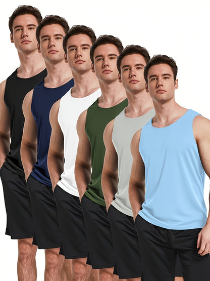 6 Pack Men's Moisture Wicking Tank Tops Sleeveless Gym Shirts Workout Vest for Running Training Hiking Athletic Sports Undershirt S-XXL