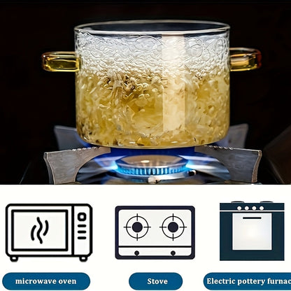 54oz Borosilicate Glass Soup Pot with Handle | Heat Resistant to 752°F | Stovetop & Oven Safe | Transparent Glass Cooker for Soup Congee Ramen Milk | Easy Clean Odorless | Green & Yellow Handle