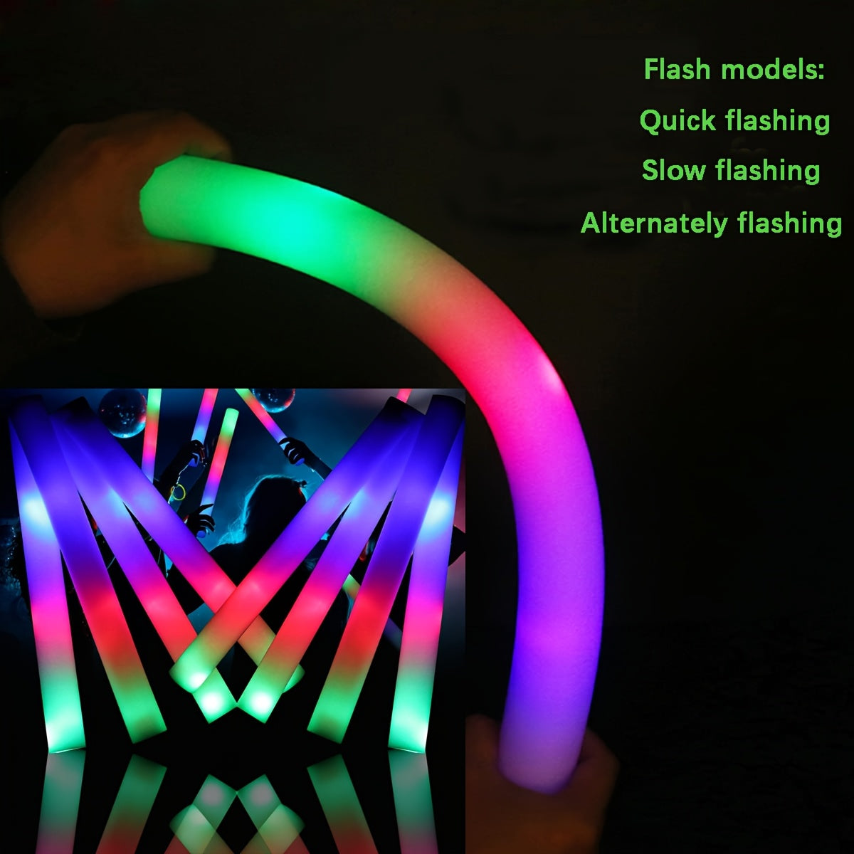50pcs LED Foam Glow Sticks with 3 Flicker Modes – Colorful Bulk Glow Sticks for Parties, Weddings, Birthdays, Concerts, Christmas & New Year Celebrations