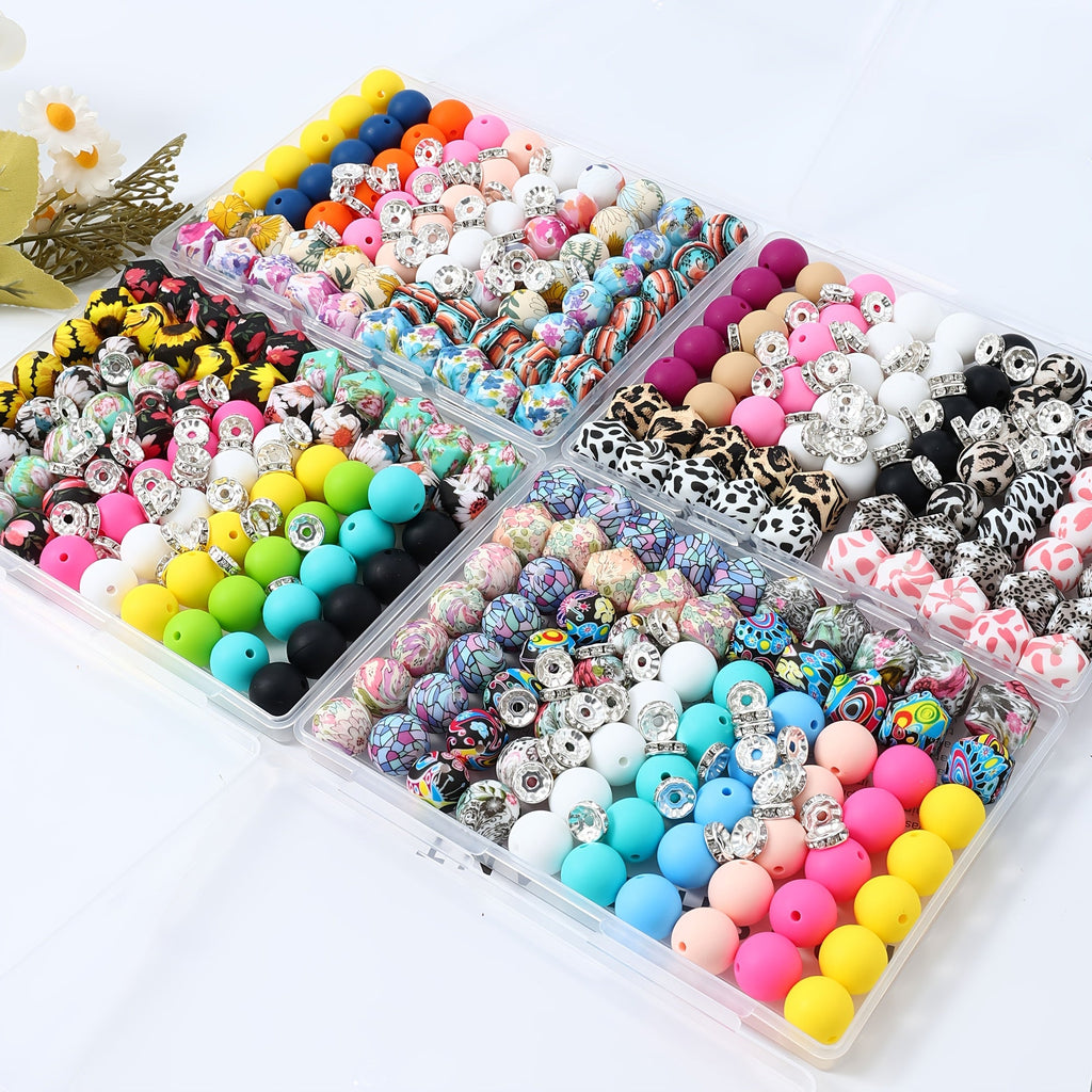 100pcs Silicone Beads Set with Storage Box Hexagonal Striped Printed Pattern Beads for DIY Jewelry Making Bead Pens Keychain Pendant Craft Supplies Girls Kids Teens Adults