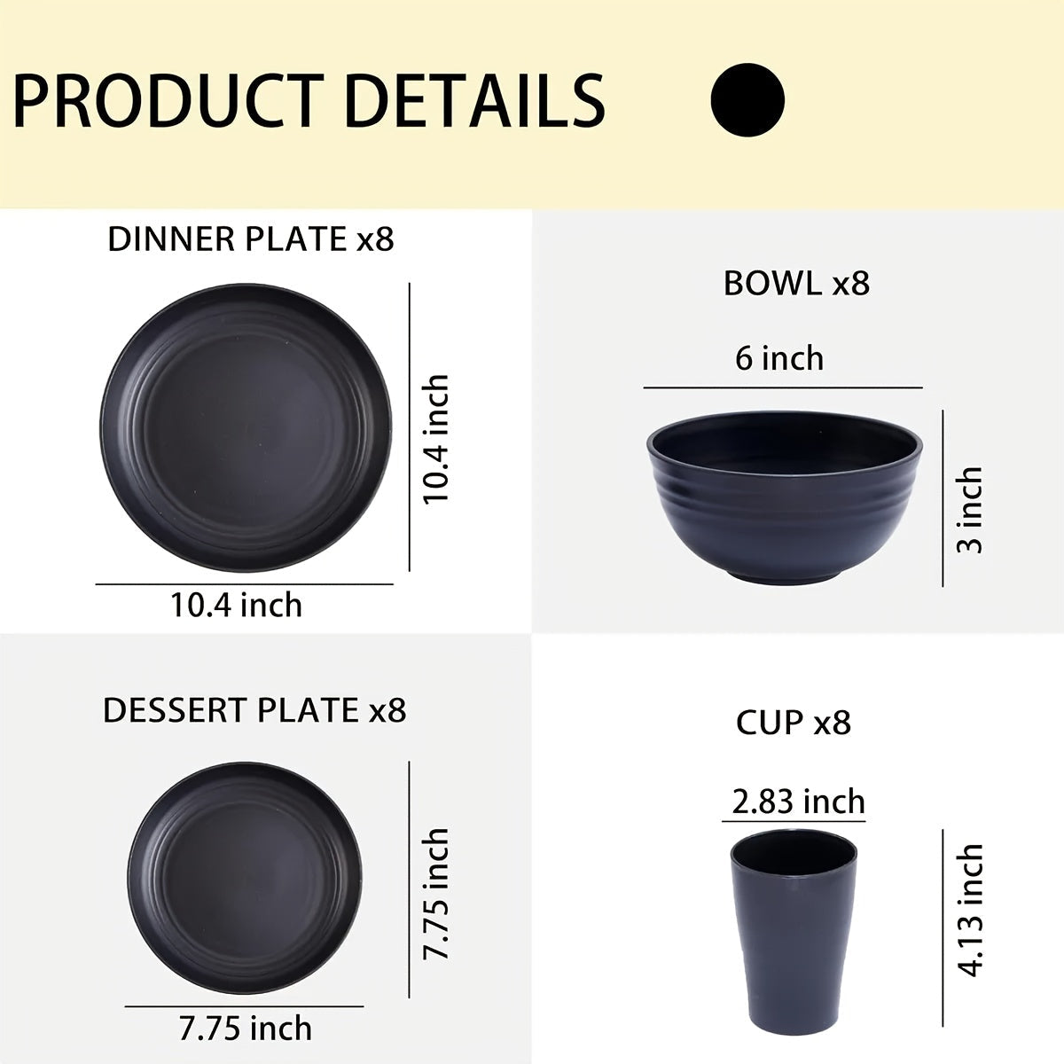 Wheat Straw Dinnerware Set – Reusable Eco-Friendly Plates Bowls & Cups, Dishwasher & Microwave Safe, Unbreakable, 12/24/36 Piece Sets for Camping Party Outdoor & Everyday Use