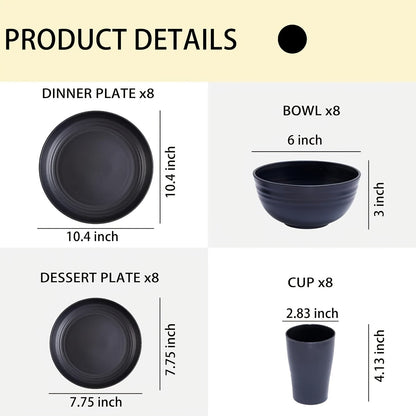 Wheat Straw Dinnerware Set – Reusable Eco-Friendly Plates Bowls & Cups, Dishwasher & Microwave Safe, Unbreakable, 12/24/36 Piece Sets for Camping Party Outdoor & Everyday Use