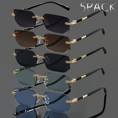 5pcs Frameless Metal Sunglasses Set for Men & Women – Rimless Lightweight Trendy Glasses in Assorted Styles, UV Protection Eyewear for Summer Parties, Street Style & Holiday Gifting