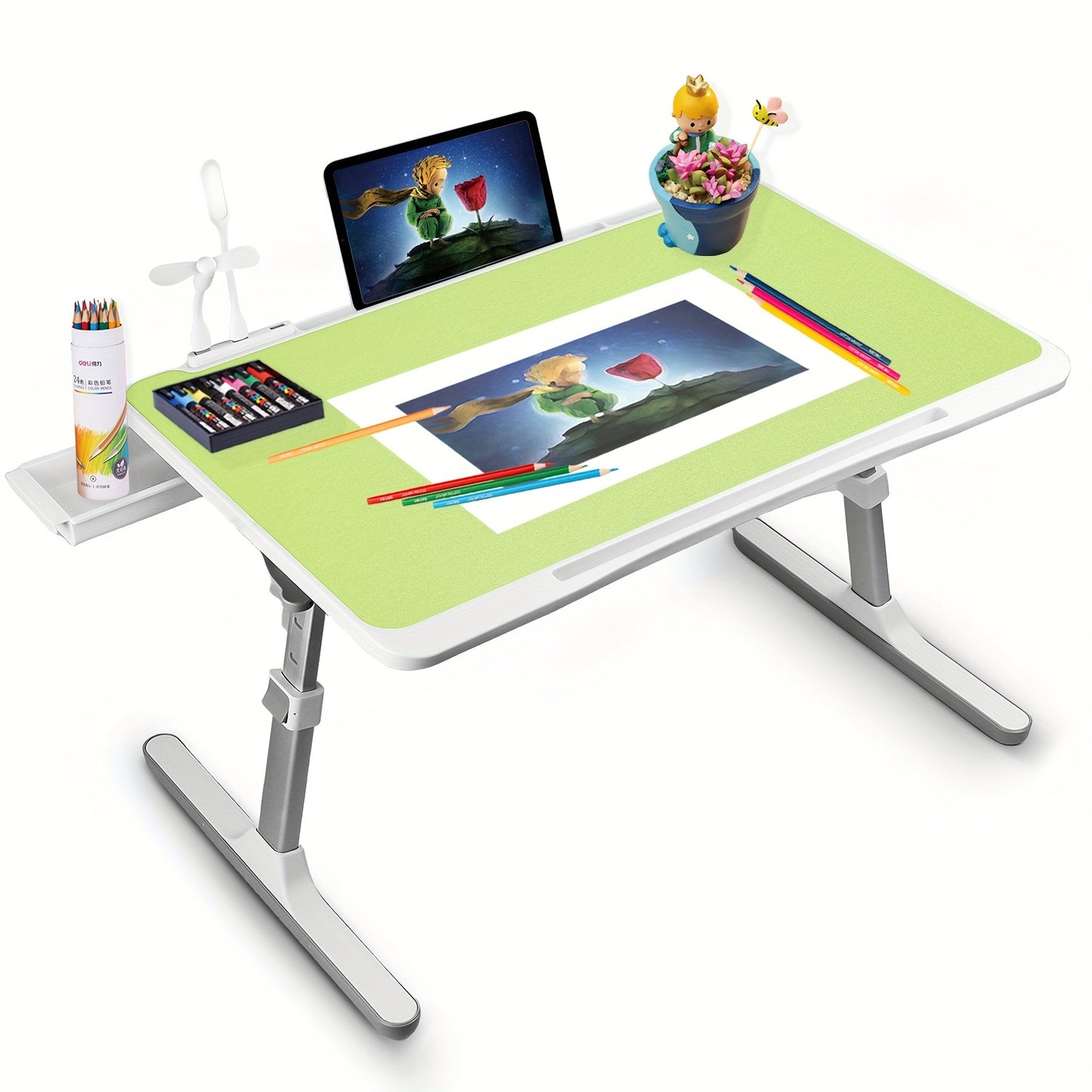 Lap Desk Bed Tray Table with USB Light Fan & Drawer – Adjustable Portable Laptop Stand for Bed Couch Sofa, Laptop Desk for Reading Writing Eating, 10 Colors & Sizes
