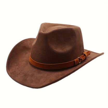 Retro Wide Brim Western Cowboy Hat for Men & Women – Classic Fedora Style Unisex Outdoor Hat for Casual Travel Beach Costume, Available in 7 Colors Brown Black Khaki Beige Grey White