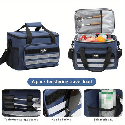 Large Capacity Insulated Cooler Bag Leakproof Portable Food Storage for Picnic Camping Beach Lunch, Durable Handle Soft Sided Cooler Tote with Thick Insulation - Black Navy Grey Khaki