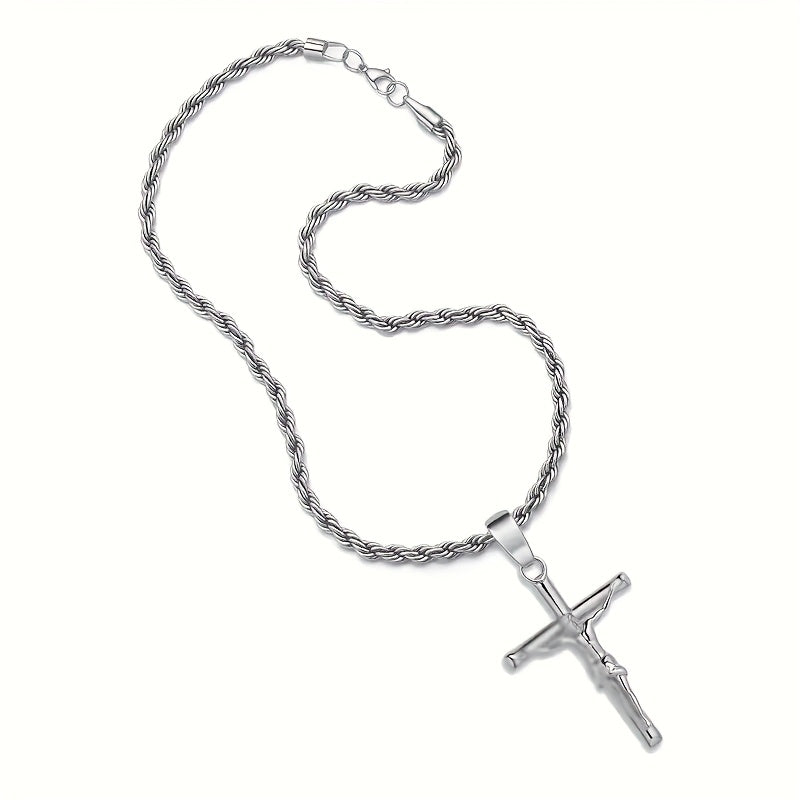 Stainless Steel Cross Necklace for Men & Women – Dainty Unisex Religious Pendant Necklace, Lightweight 0.25oz Exquisite Craftsmanship, Perfect Gift for Christmas, Birthday & Confirmation, 55cm / 22in