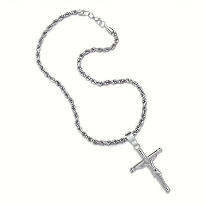 Stainless Steel Cross Necklace for Men & Women – Dainty Unisex Religious Pendant Necklace, Lightweight 0.25oz Exquisite Craftsmanship, Perfect Gift for Christmas, Birthday & Confirmation, 55cm / 22in