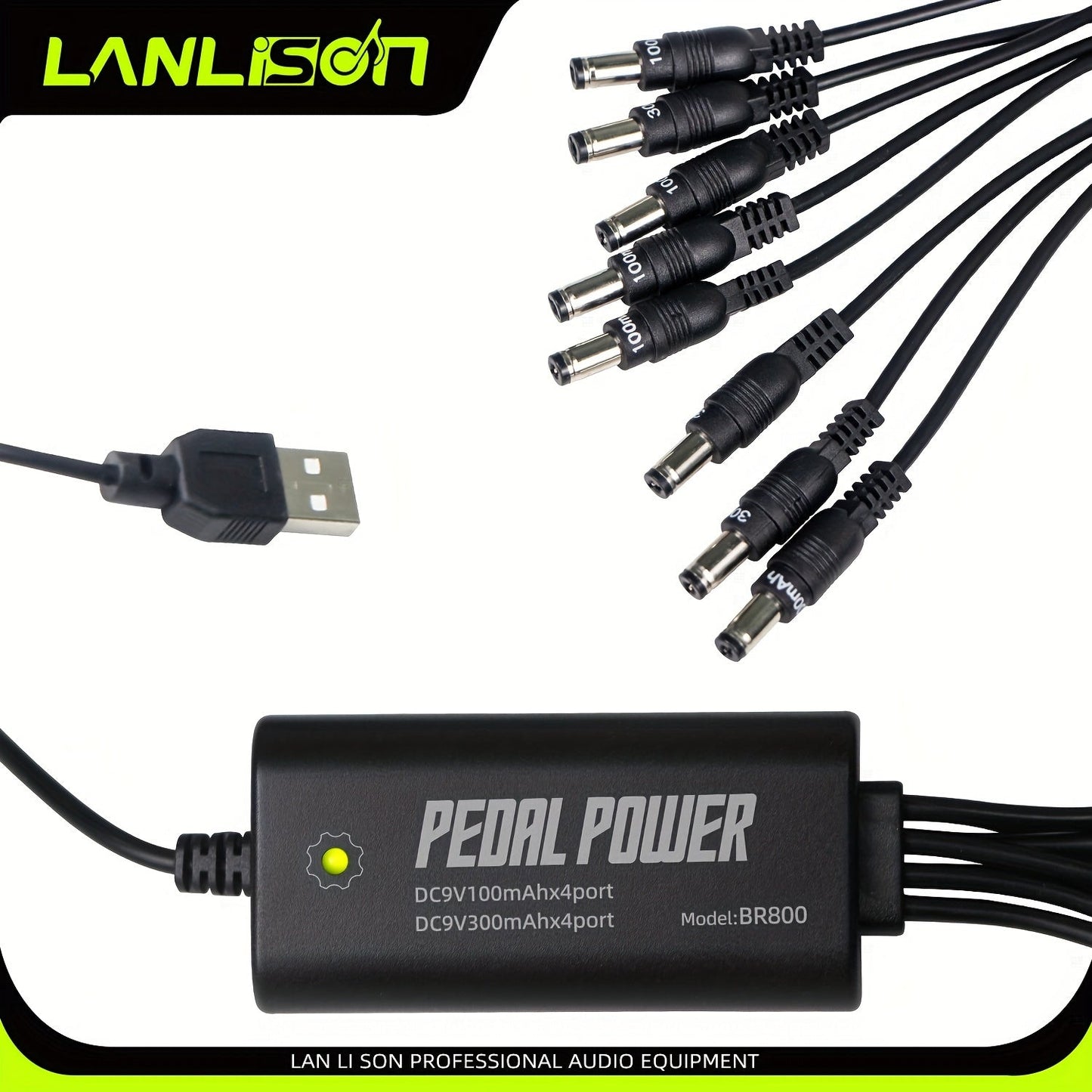 8-Port Isolated Guitar Pedal Power Supply with USB Charging – Noise-Free DC 9V 12V 18V Outputs for Effects Pedals & Accessories, Compatible with Most Guitar Pedalboards