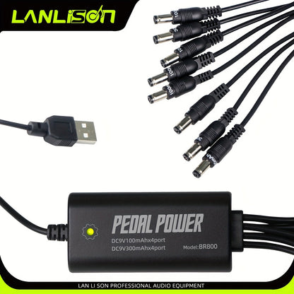 8-Port Isolated Guitar Pedal Power Supply with USB Charging – Noise-Free DC 9V 12V 18V Outputs for Effects Pedals & Accessories, Compatible with Most Guitar Pedalboards