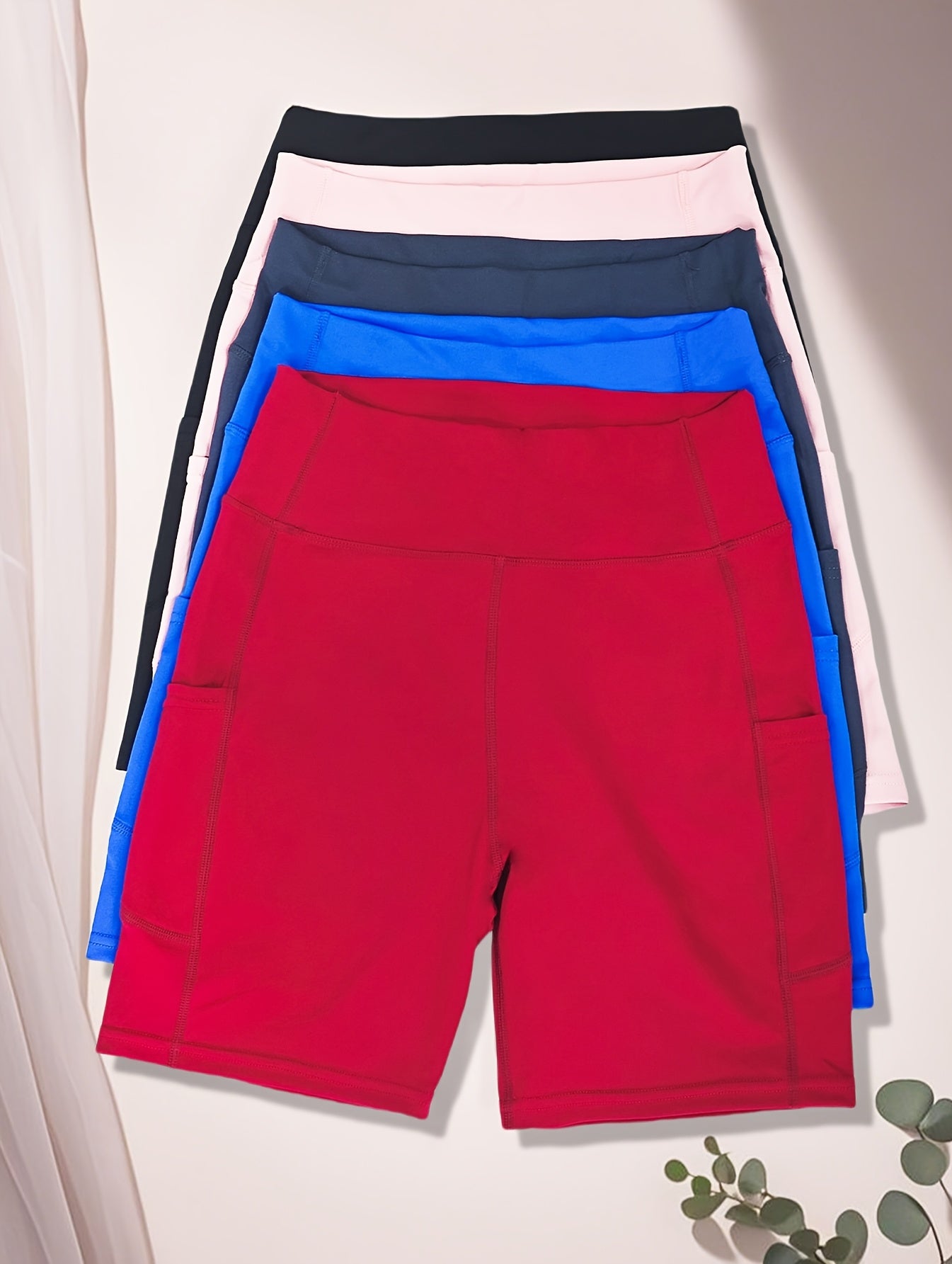 Women's High-Waist Yoga Shorts 5-Pack with Pockets Sweat-Wicking Elastic Waistband Tummy Control Workout Running Cycling Shorts for Women Sizes M-XXL Mixed Colors
