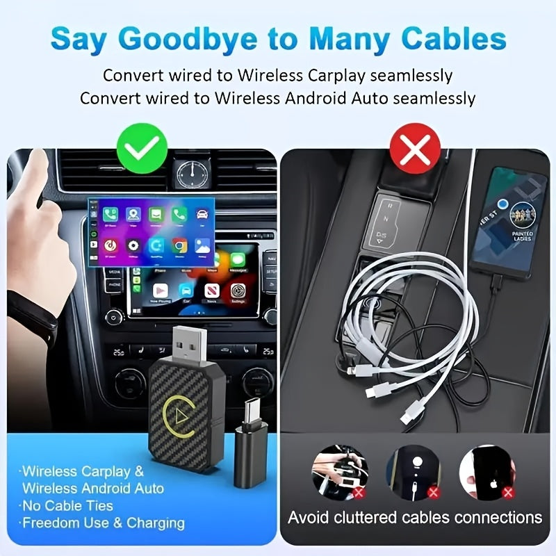 Mini Wireless CarPlay Adapter 2025 Upgraded – Plug & Play Wired to Wireless CarPlay Dongle for Apple iPhone & Android, Low Latency, Fast Stable Connection, No Battery Required, USB Set Included