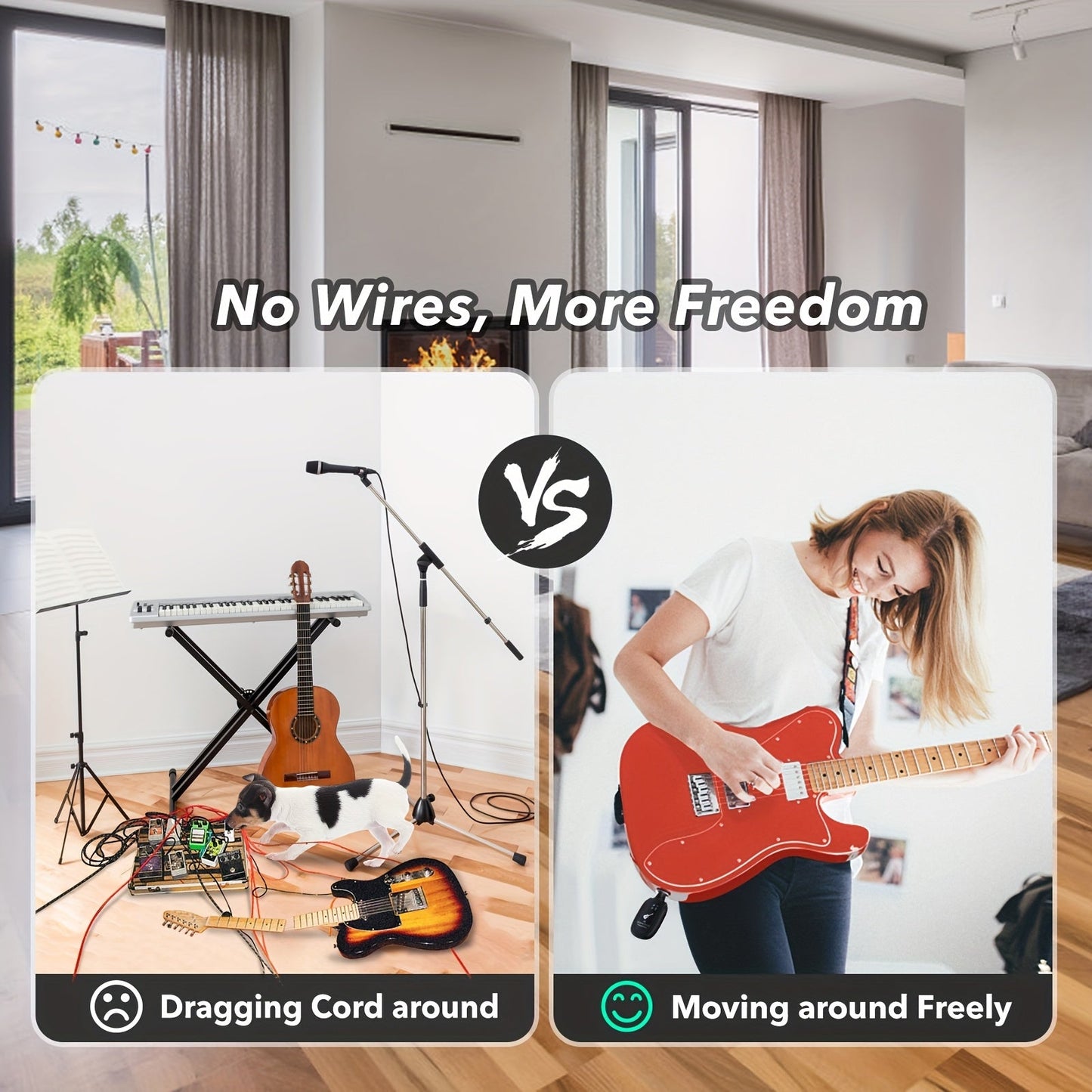 A8 Wireless Guitar System with Built-In Rechargeable Transmitter & Receiver – Stereo Audio, USB Charging, Compatible with Electric Guitar, Bass & Violin, Works with Amplifiers