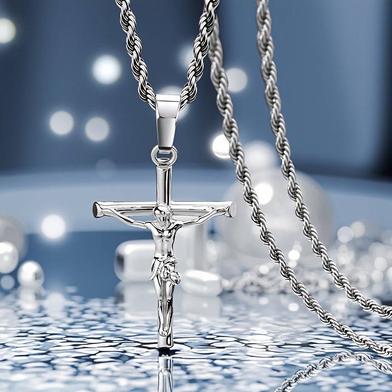 Stainless Steel Cross Necklace for Men & Women – Dainty Unisex Religious Pendant Necklace, Lightweight 0.25oz Exquisite Craftsmanship, Perfect Gift for Christmas, Birthday & Confirmation, 55cm / 22in