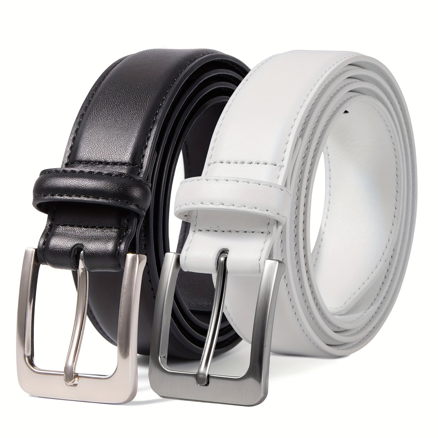 2 Pack Men's Genuine Leather Belt Set with Zinc Alloy Buckle – 1 3/8 Inch Wide Dress Casual Golf Jeans Belt for Men, Sizes 30-50, Great Gift for Him