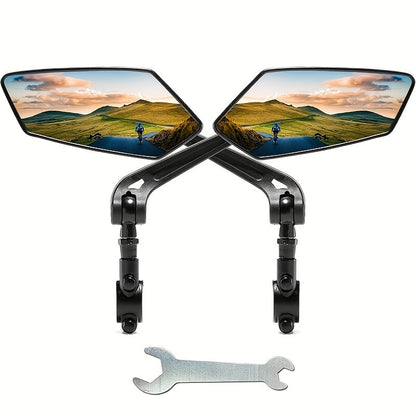 Large HD Foldable Bike Mirrors 2-Pack for Ebike, Bicycle, Motorcycle & Scooter – 360° Adjustable Handlebar Rearview Mirror, Scratch-Resistant Glass, High-Speed Stable, Durable ABS, Easy Install