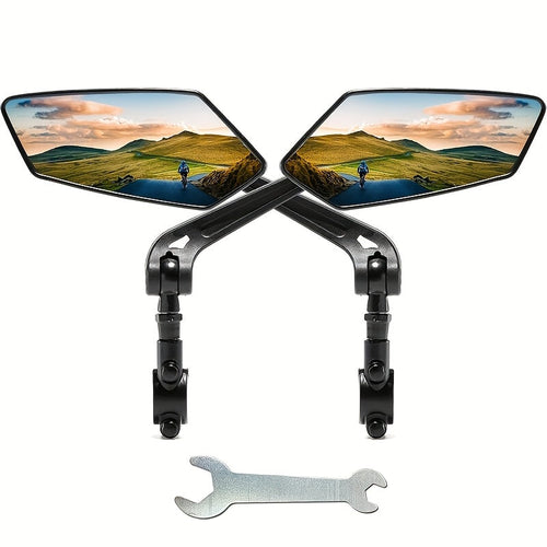 Large HD Foldable Bike Mirrors 2-Pack for Ebike, Bicycle, Motorcycle & Scooter – 360° Adjustable Handlebar Rearview Mirror, Scratch-Resistant Glass, High-Speed Stable, Durable ABS, Easy Install