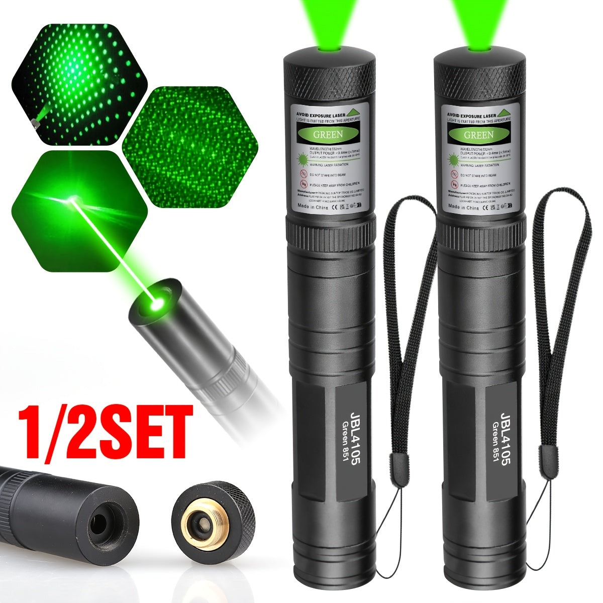 High Power Green Laser Tactical Flashlight Rechargeable with Star Cap & 16340 Battery – 200M Range Green Beam Pointer for Astronomy, Presentations, Construction & Outdoor Adventures (1 or 2 Set)