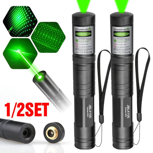 High Power Green Laser Tactical Flashlight Rechargeable with Star Cap & 16340 Battery – 200M Range Green Beam Pointer for Astronomy, Presentations, Construction & Outdoor Adventures (1 or 2 Set)