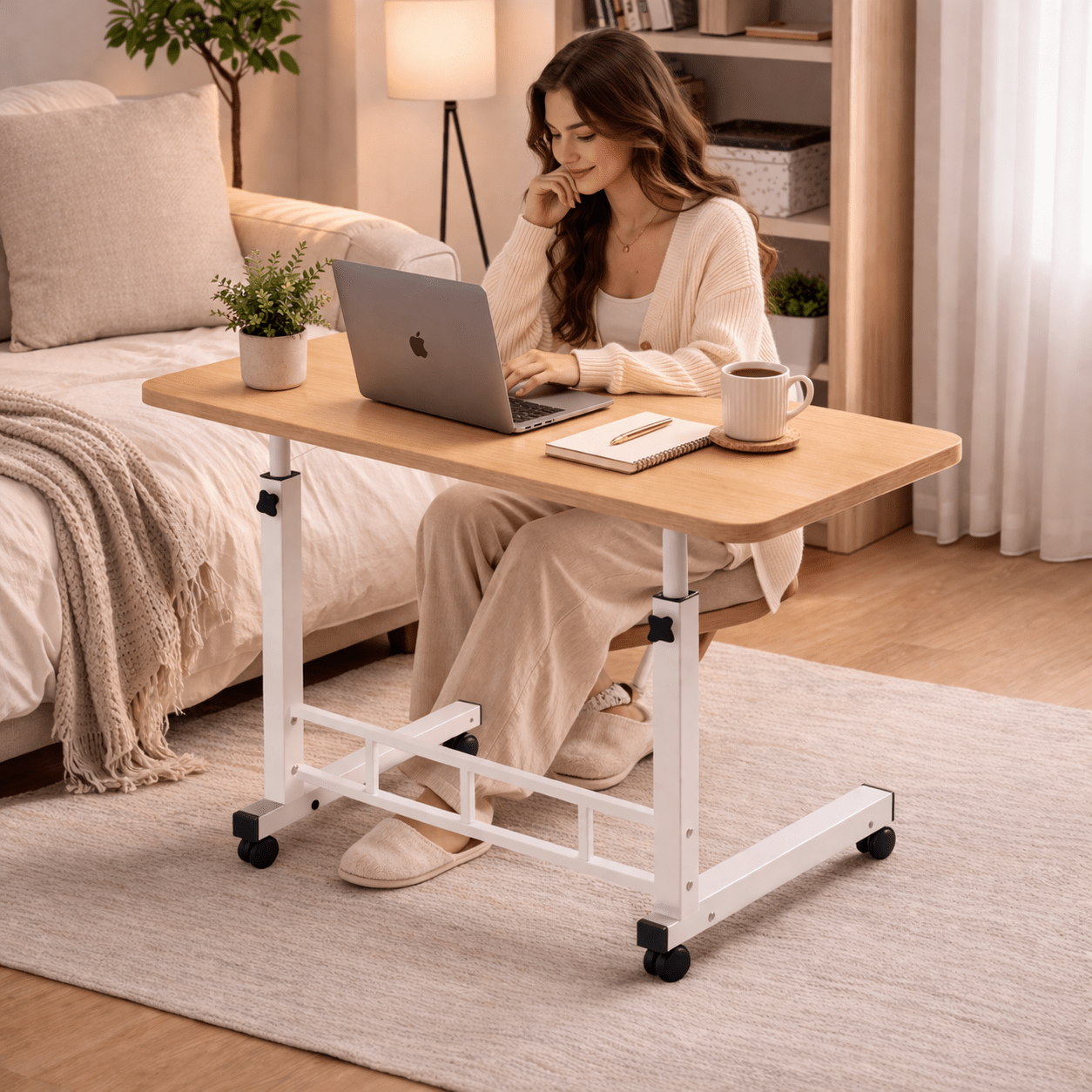 Adjustable Height Rolling Laptop Table with Wheels – Mobile Bedside Computer Desk & Sofa Side Table for Bedroom, Home Office, Dorm, 8 Colors Available