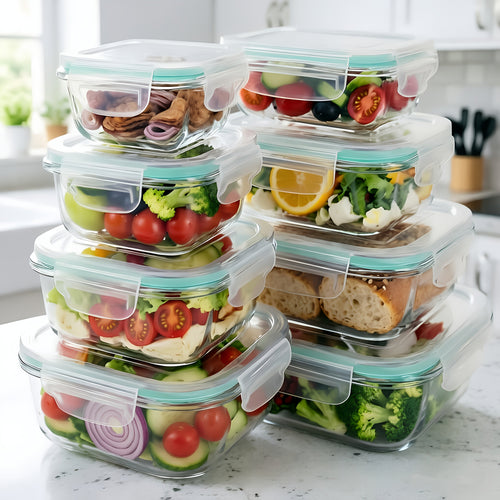 20-Piece Borosilicate Glass Food Storage Containers with Airtight Clip-Lock Lids – Microwave, Oven & Dishwasher Safe Meal Prep Containers for Salads, Fruits, Vegetables & Sandwiches – Includes Cleaning Brushes