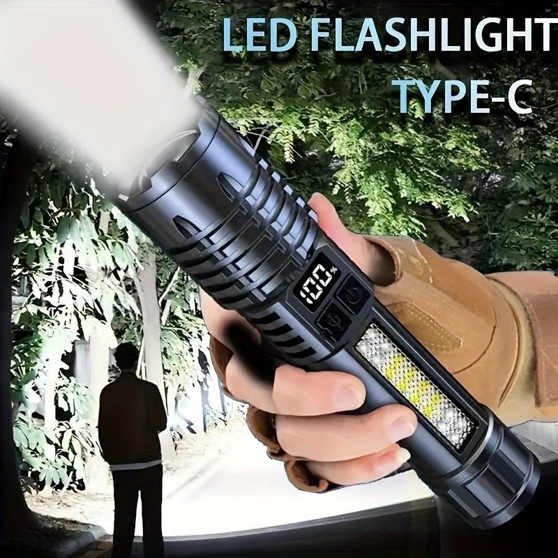2 Pack Rechargeable LED Tactical Flashlight with Telescopic Zoom, COB Side Light & 5 Modes, High Power Handheld Flashlight USB-C for Camping Hiking Biking Emergency – Best Gift for Him