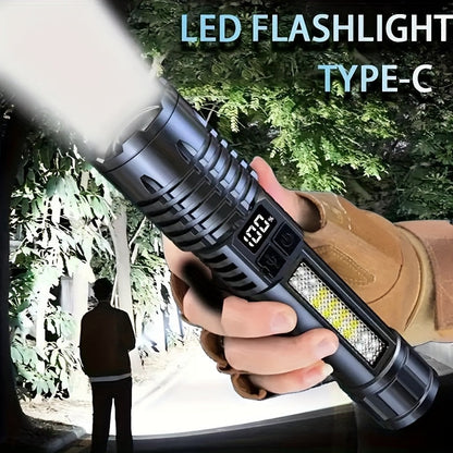 2 Pack Rechargeable LED Tactical Flashlight with Telescopic Zoom, COB Side Light & 5 Modes, High Power Handheld Flashlight USB-C for Camping Hiking Biking Emergency – Best Gift for Him