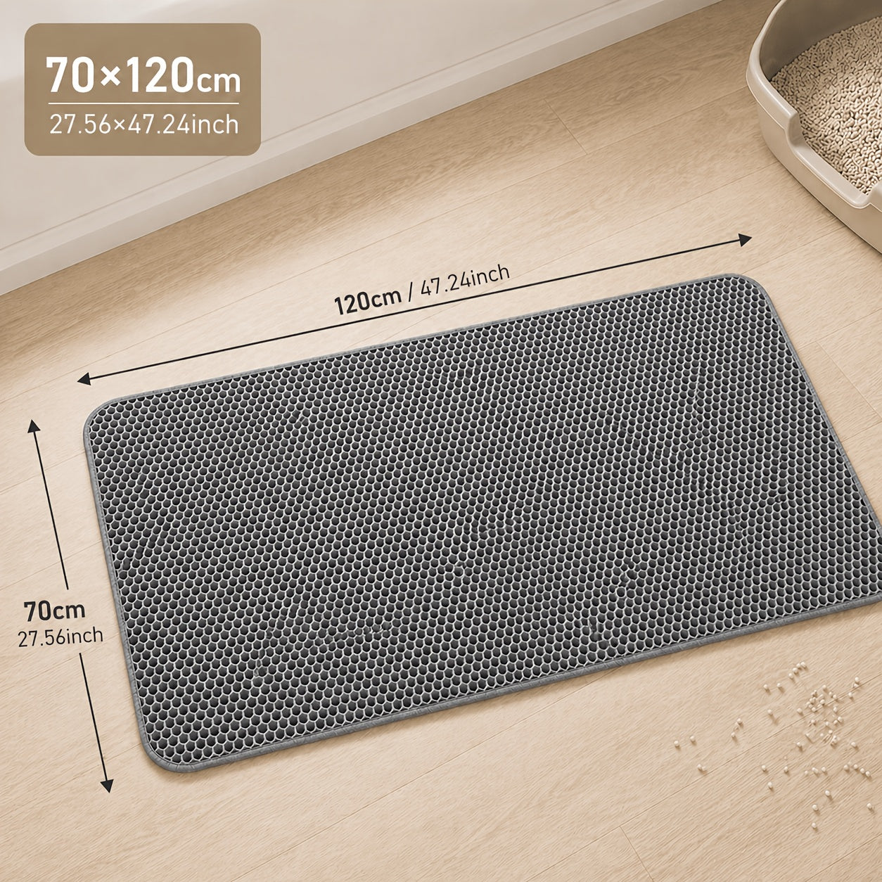 Cat Litter Mat Extra Large 27.6"×47.2" Honeycomb Double Layer Anti-Tracking, EVA Non-Slip Waterproof Litter Trapper for Multi-Cat Households, Easy to Clean, Fits Large Litter Boxes