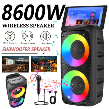 Portable Wireless Karaoke Bluetooth Speaker with Subwoofer - 1200mAh Battery, TF Card & USB Support, Compact High-Power Party Speaker with Microphone Option, Tabletop Mount & Button Control